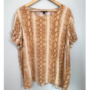 Lane Bryant Womens Top Size 24 Brown Snake Print Ruffle Sleeve Blouse Fall Shirt